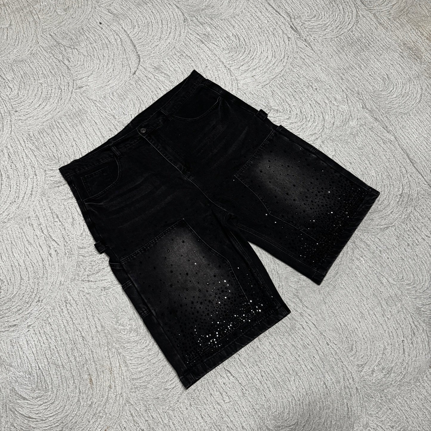 BLACK RHINESTONE JORTS