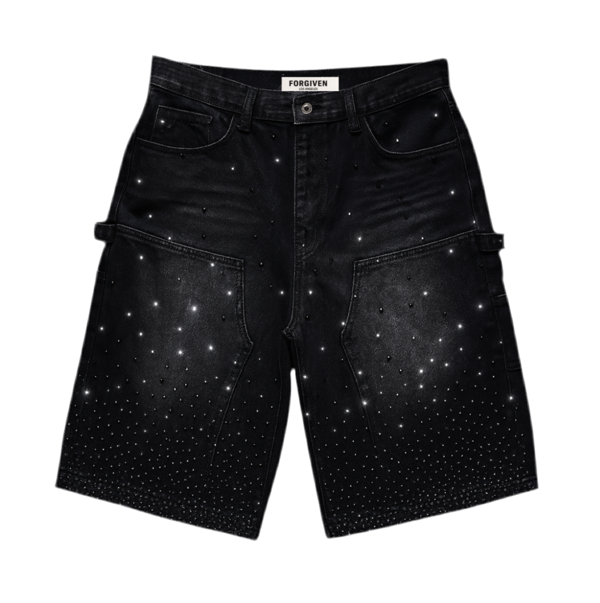 BLK FRGVN RHINE STONE JORTS