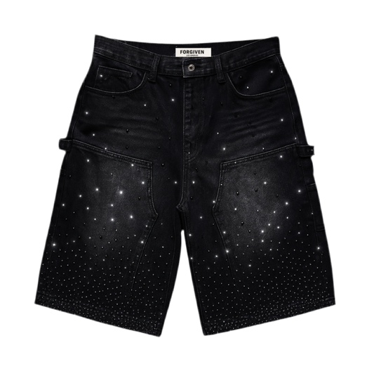 BLK FRGVN RHINE STONE JORTS