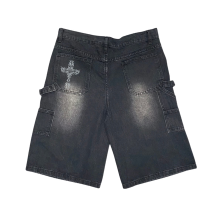 BLK FRGVN RHINE STONE JORTS